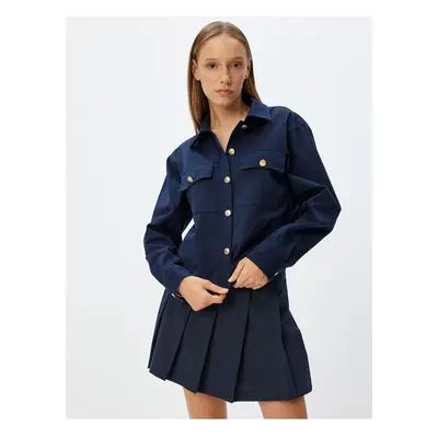 Koton Gabardine Shirt Classic Collar Long Sleeve Pocket Detail Buttoned