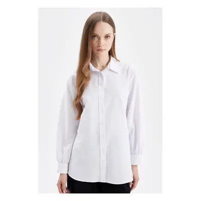 DEFACTO White Relax Fit Shirt Collar Poplin Basic Plain Long Sleeve Shirt Tunic