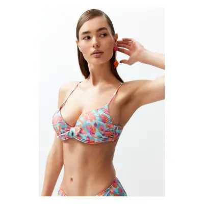 Trendyol Floral Patterned Balconette Tie-Up Push Up Bikini Top