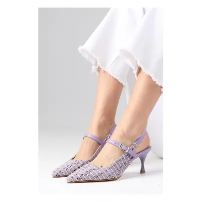 Mio Gusto Tamara Lilac Color Tweed Fabric Women's Heeled Shoes