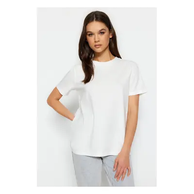 Trendyol Ecru 100% Cotton Premium Basic Crew Neck Knitted T-Shirt