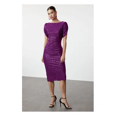 Trendyol Purple Body-Styling Glittery Sequin Elegant Evening Dress