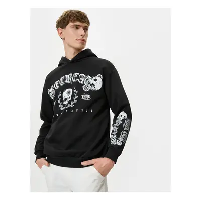 Koton Printed Back Sweatshirt Hooded Skull Theme Relaxed Fit