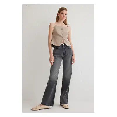 Trendyol Anthracite High Waist Wide Leg Jeans