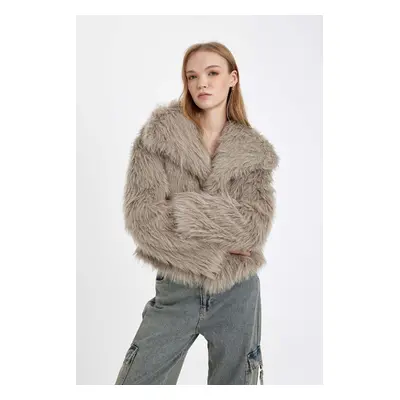 DEFACTO Relax Fit Jacket Collar Snap-Fur Coat