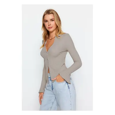 Trendyol Stone Textured Spanish Sleeve Flexible Knitted Shirt