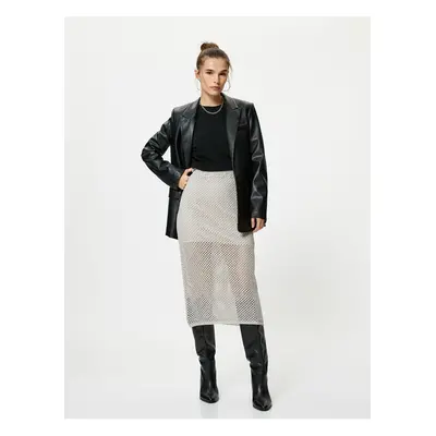 Koton Midi Knitwear Skirt Openwork Glitter