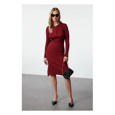 Trendyol Red Midi Knitwear Polo Neck Dress