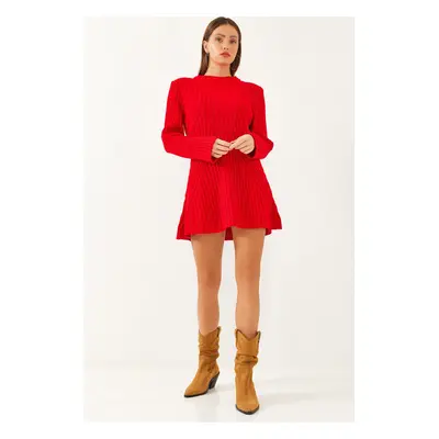 Bianco Lucci Women's Crew Neck Ribbed Mini Knit Dress