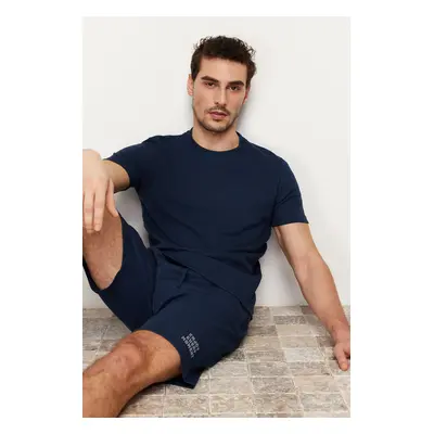 Trendyol Navy Blue Regular Fit Textured Knitted Shorts Pajamas Set