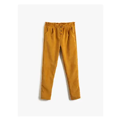 Koton Corduroy Pants High Waist with Button Detailed Pockets.