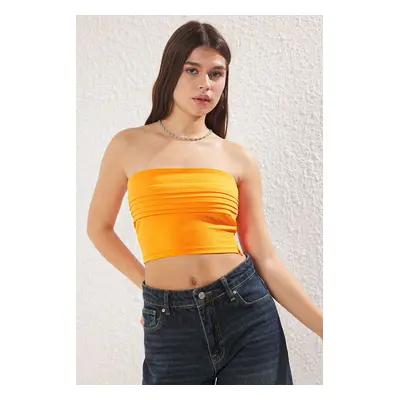 Trendyol Orange Gathered/Draped Detail Fitted Crop Knit Bustier