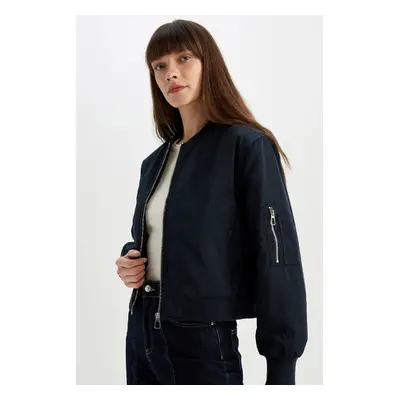 DEFACTO Water Repellent College Collar Plain Zipper Pocket Bomber Jacket Coat