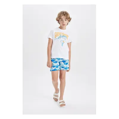 DEFACTO Boy 2-Piece Set Crew Neck Printed Short Sleeve T-Shirt Swim Shorts