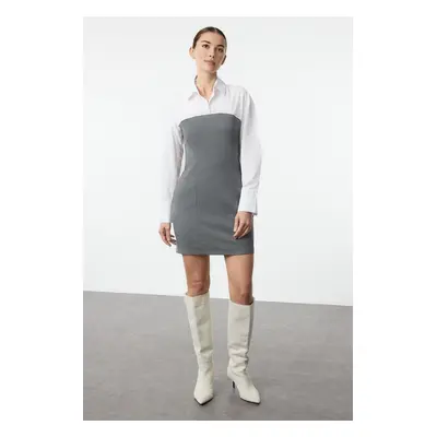 Trendyol Gray Plain Bodycone Strapless Detailed Mini Woven Shirt Dress