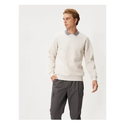 Koton Basic Sweatshirt Polo Neck Label Print Detailed Ribbed