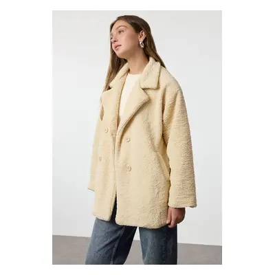 Trendyol Ecru Oversize Plush Midi Coat