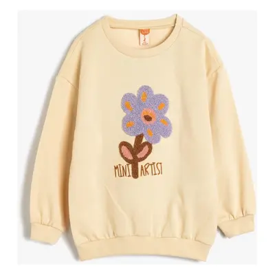 Koton Sweatshirt Floral Applique Detail Long Sleeve Crew Neck Raised Cotton