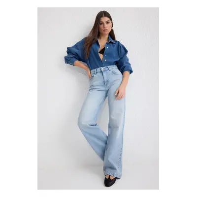 Trendyol Blue Normal Waist Wide Leg Jeans