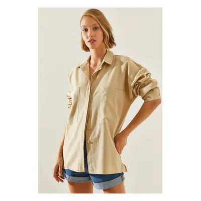 Bianco Lucci Women's Double Pocket Linen Shirt