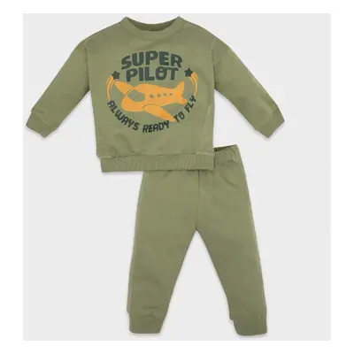 DEFACTO Baby Boy 2-Piece Set Printed Crew Neck Sweatshirt Elastic Waist Jogger Tracksuit Bottoms