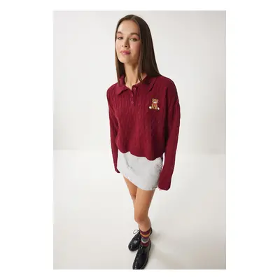 Happiness İstanbul Women's Claret Red Patterned Knitwear Sweater