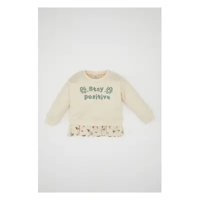 DEFACTO Baby Girl Crew Neck Printed Soft Fluffy Sweatshirt