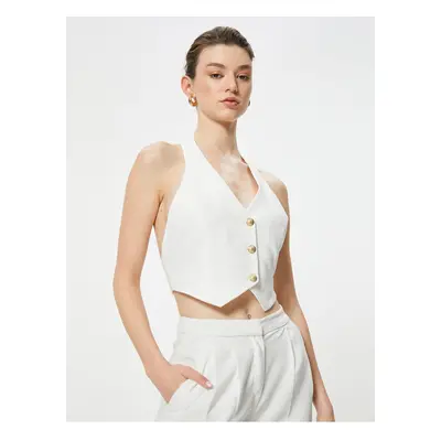 Koton Crop Vest V-Neck Buttoned Standard Cut