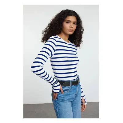 Trendyol Saxe Striped Viscose/Soft Fabric Finger-Touch Detailed Flexible Knitted Blouse