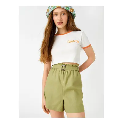 Koton Belted Shorts High Waist Linen Blend