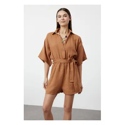 Trendyol Tile Belted Woven Muslin Jumpsuit