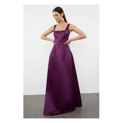 Trendyol Purple A-Line Woven Satin Long Evening Dress & Graduation Dress