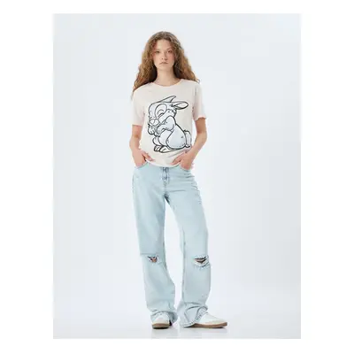 Koton Oversize T-Shirt Rabbit Printed Short Sleeve Crew Neck