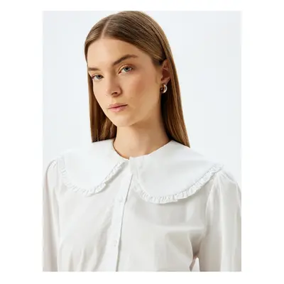 Koton Cotton Long Sleeve Ruffle Baby Collar Poplin Shirt