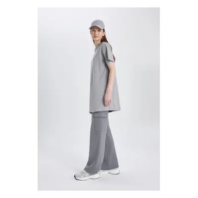 DEFACTO Wide Leg Wide Leg Sweatpants Elastic Waist Cargo Pocket Basic Plain