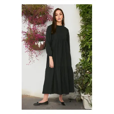 Trendyol Black Gathered Detailed Cotton Wide Fit Woven Dress