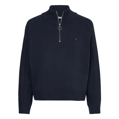 Tommy Hilfiger Sweater - ZIP-UP HIGH-NK SWEATER blue