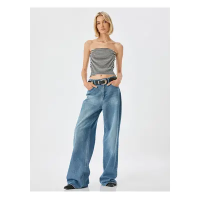 Koton Strapless Crop Top Ribbed Slim Fit