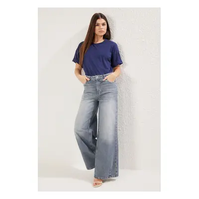 Trendyol Blue Stitch Detail Low Waist Loose Wide Leg Jeans