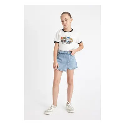 DEFACTO Girl's Pocketed Asymmetrical Jean Shorts Skirt