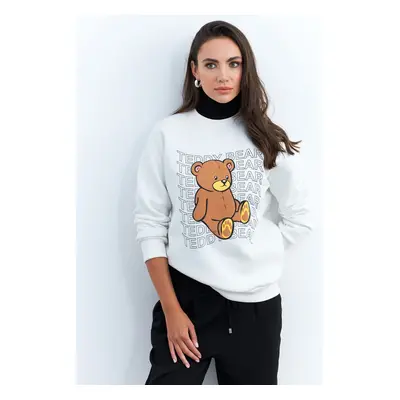 Cool & Sexy Women's Ecru Teddy Bear Printed Sweatshirt ZM288