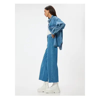 Koton High Waist Wide Leg Jeans Button Detail Culotte Jeans