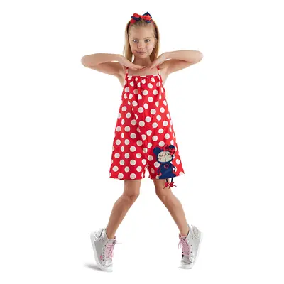 Denokids Red Polka Dot Girl's Woven Jumpsuit