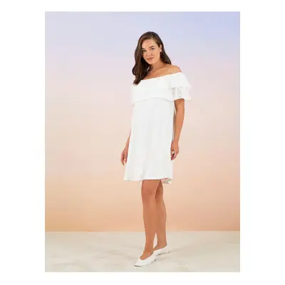 LC Waikiki Boat Neck Embroidered Poplin Maternity Dress