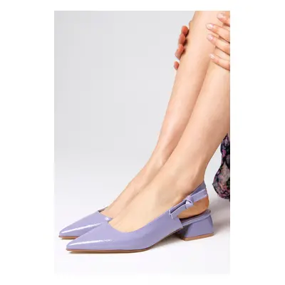 Mio Gusto Kathy Lilac Patent Leather Women's Short Heeled Shoes with Side Bows and Open Back.