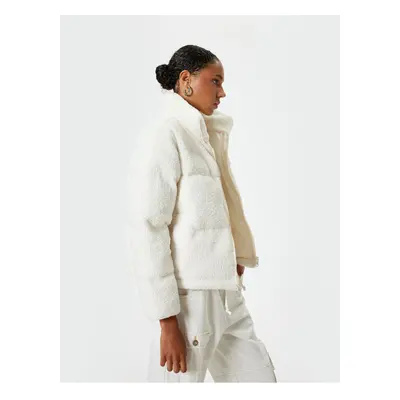 Koton Plush Stand Collar Zippered Pocket Coat