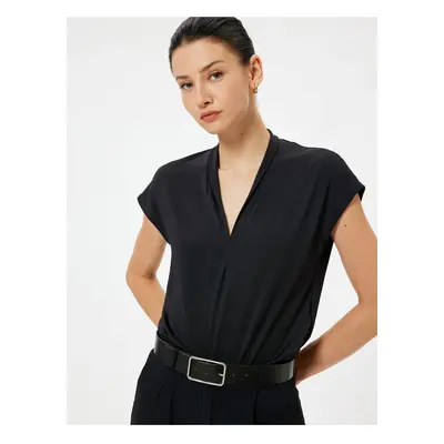 Koton Cap Sleeve V Neck Crepe Blouse