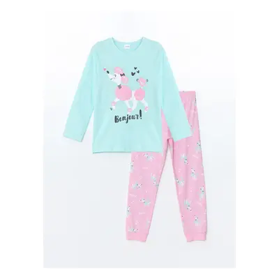 LC Waikiki Crew Neck Printed Long Sleeve Girl's Pajama Set