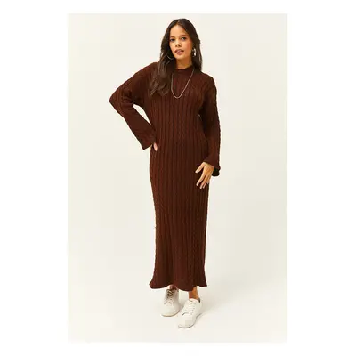 Olalook Women's Bitter Brown Hair Braided Long Knitwear Dress