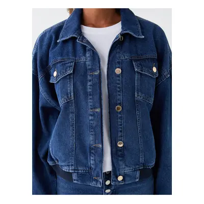 LC Waikiki Dámský košilový límec Rovný dlouhý rukáv Oversize Jean Jacket